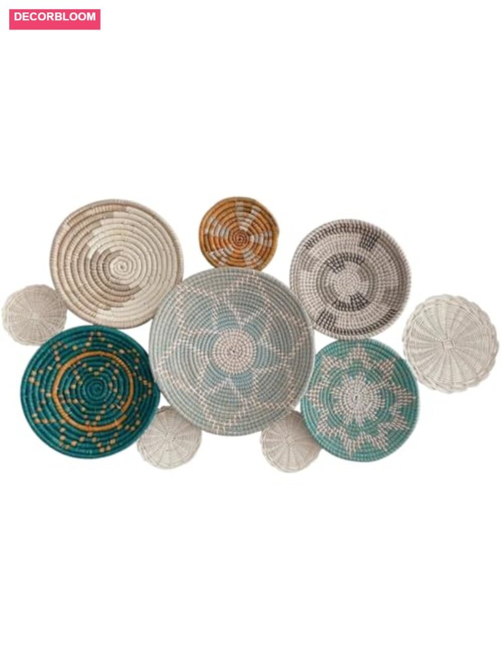 Wicker Basket Wall Decor Set of 10 Handmade Seagrass Bohemian